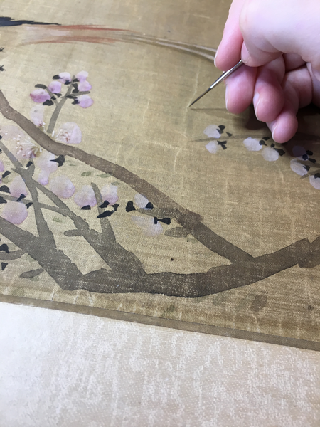 Kakejiku giapponese dettaglio ritocco restauro
